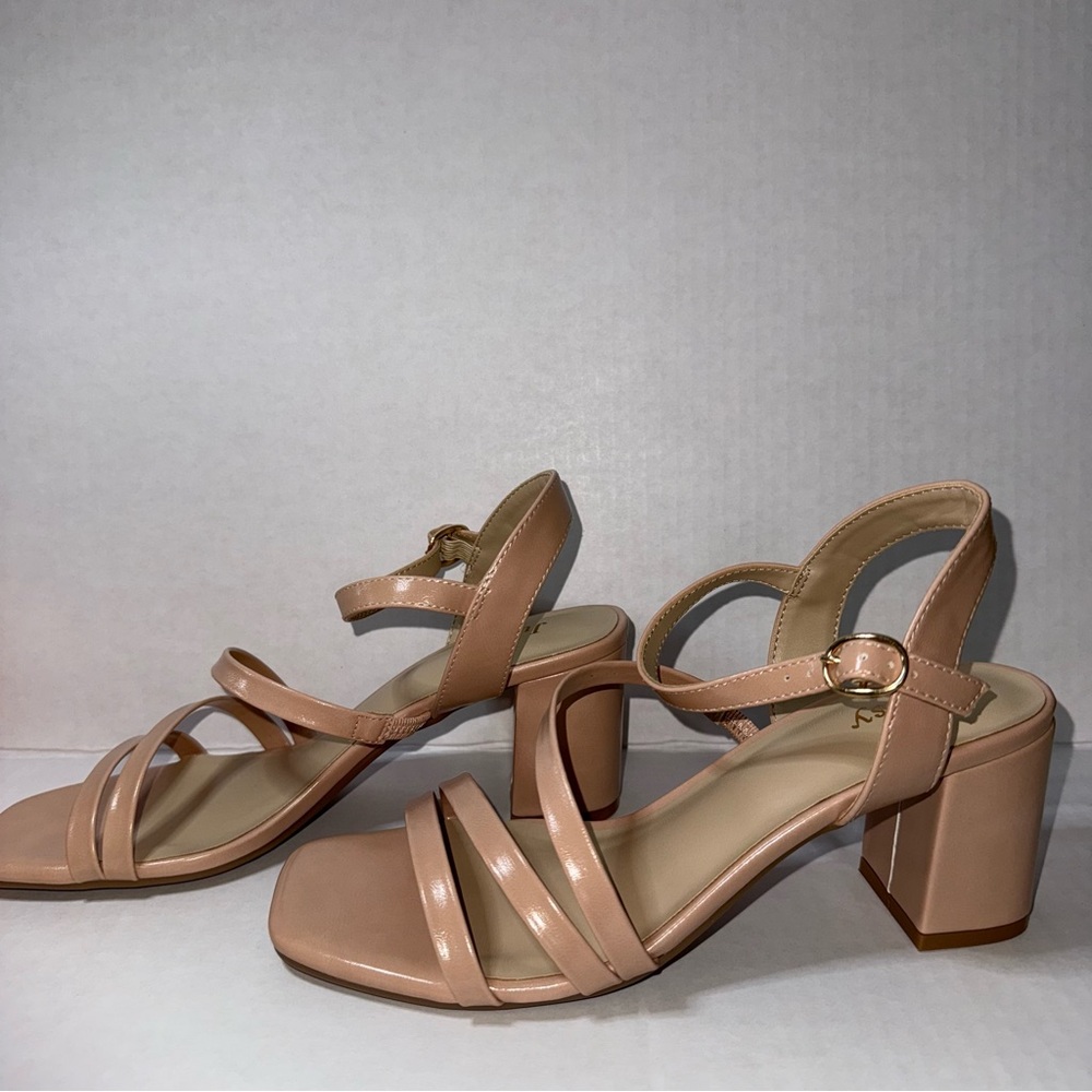 Brand new beige open toe chunky heels